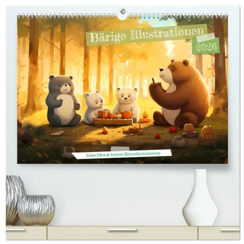 Bärige Illustrationen (hochwertiger Premium Wandkalender 2026 DIN A2 quer), Kunstdruck in Hochglanz: Die Bären begleiten durchs Jahr mit illusteren ... und besondere Anlässe hervor (CALVENDO Spass)