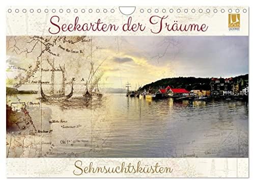 Seekarten der Träume (Wandkalender 2026 DIN A4 quer), CALVENDO Monatskalender: Collagen historischer Seekarten und traumhafter Küsten (CALVENDO Orte)