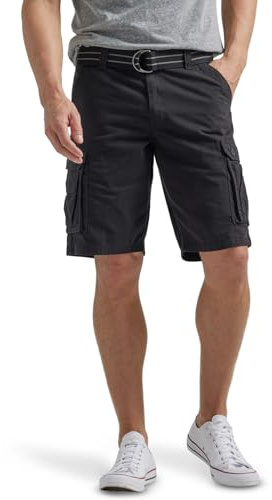 Lee Herren Latzhose mit Gürtel, Wyoming, Cargo-Shorts, Schwarz, 48