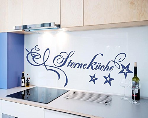 Xl Wandtattoo für Ihre Küche 600169-100x29 cm, schwarz ~ Text Sterneküche, mit Sternen ~ Wandaufkleber Wandtatoos Sticker Aufkleber für die Wand, Fensterbild, Tapetensticker, Türaufkleber, Tattoo aus Markenfolie in 32 Farben