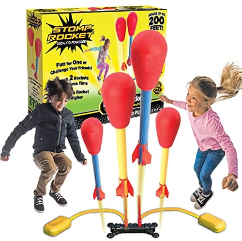 Stomp Rocket Original Dueling Rocket Launcher for Kids - Soars 200 Ft - 4 Rockets and Multi-Player Adjustable Launcher Stand - Fun Outdoor Toy and Gift - Boys or Girls Age 5+ Years Old