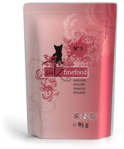 catz finefood N° 3 Geflügel Feinkost Katzenfutter nass, verfeinert mit Preiselbeeren & Löwenzahn, 8 x 85g Beutel