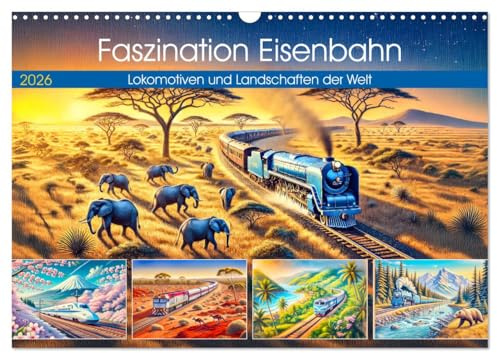 Faszination Eisenbahn - Lokomotiven und Landschaften der Welt (Wandkalender 2026 DIN A3 quer), CALVENDO Monatskalender: Eisenbahnromantik durch Länder und Kulturen (CALVENDO Orte)