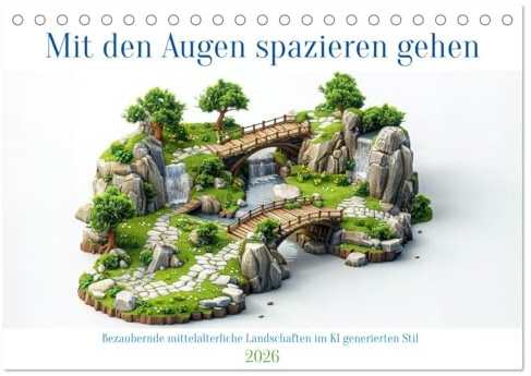 Mit den Augen spazieren gehen (Tischkalender 2026 DIN A5 quer), CALVENDO Monatskalender: Isometrische Zeitreise: Ein Jahr in mittelalterlichen Dörfern (CALVENDO Orte)