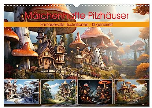 Märchenhafte Pilzhäuser (Wandkalender 2026 DIN A3 quer), CALVENDO Monatskalender: Fantasievolle KI generierte Illustrationen von Pilzhäusern in einer märchenhaften Umgebung (CALVENDO Natur)