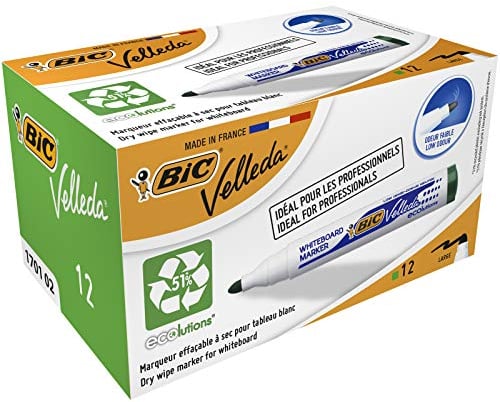 BIC 1701 Whiteboard Marker Velleda ECOlutions (Rundspitze, Strichstärke 1,4 mm) Schachtel à 12 Stück, grün