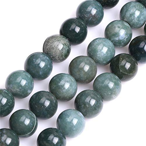 GEM-Inside 14mm Moss Agate Round Gemstone Semi Precious Loose Beads for Jewellery Making 15''