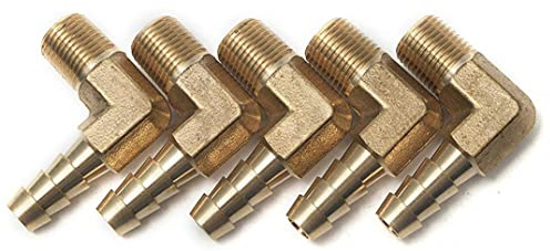 LTWFITTING 90 Deg Elbow Brass Barb Fitting 1/8-Inch Male BSPT x 6mm ID Hose(Pack of 5)