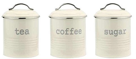 Optimal Vintage Cream Enamel Airtight Storage Canisters Jars Pots Set by JT