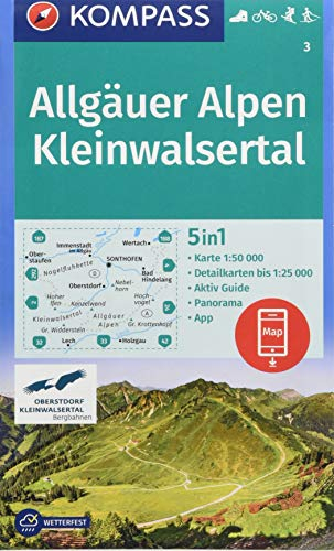 KOMPASS Wanderkarte Allgäuer Alpen, Kleinwalsertal: 5in1 Wanderkarte 1:50000 mit Panorama, Aktiv Guide und Detailkarten inklusive Karte zur offline ... Langlaufen. (KOMPASS-Wanderkarten, Band 3)