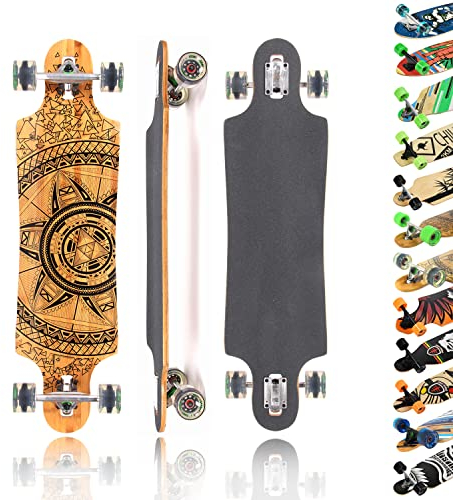 MAXOfit Longboard in verschiedenen Designs mit hochwertigen Ahorn/Bambus Decks für Anfänger und Fortgeschrittene (GeoLines No. 96)