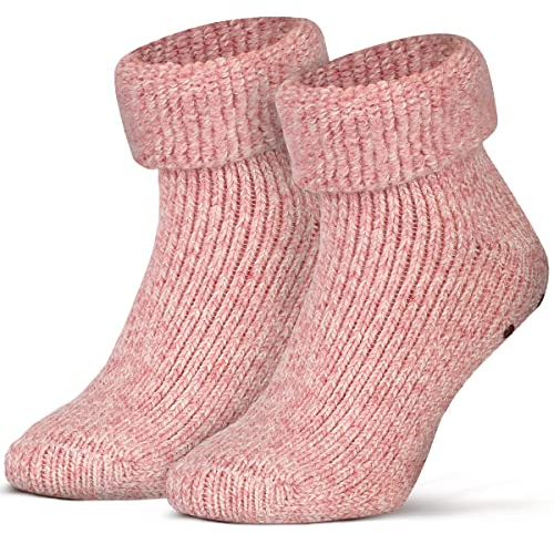 Piarini ABS Stoppersocken Wollsocken Wintersocken Norwegersocken Innenfrottee Damen Herren Jungen Mädchen pink rosa-meliert 35-38