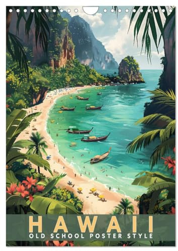 Hawaii - Old School Poster Style (Wandkalender 2026 DIN A4 hoch), CALVENDO Monatskalender