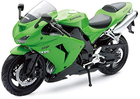 New Ray 42443 A - Kawasaki ZX 10 R / Honda CBR Motorrad, Miniaturfahrzeug, Maßstab 1:12, Grün / Schwarz