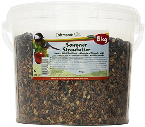 Erdtmanns Sommer-Streufutter 5 kg im Eimer – Wildvogelfutter mit Früchten, Sonnenblumenkernen & Hirse – leichte Kost für Sommer & Brutzeit – für Garten, Balkon & Bodenstelle