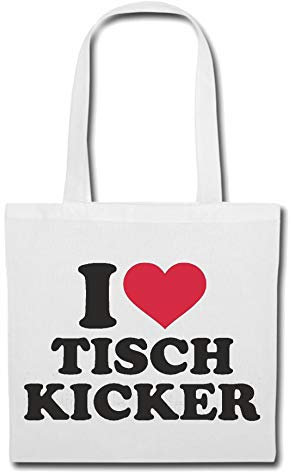 Reifen-Markt Tasche Umhängetasche I LOVE TISCH KICKER - FUßBALL - TISCHFUßBALL - KICKER TURNIER - TISCHKICKER Einkaufstasche Schulbeutel Turnbeutel in Weiß
