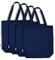 Augbunny 100% Cotton Canvas Shopping Tote Bag Grocery Bag 4-pack (Navy)