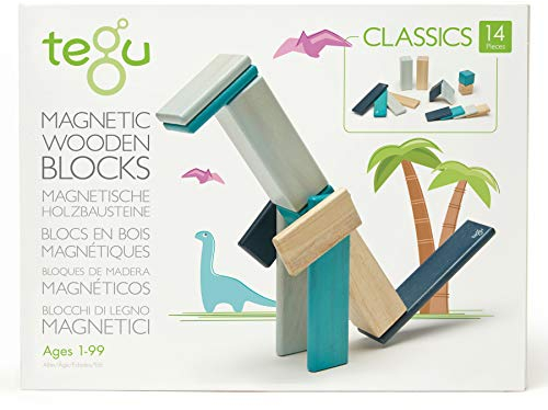 TEGU 5700508 Holzbausteine magnetisch, Holzspiele-Set, blau, Holzspielzeug für Kinder ab 12 Monate