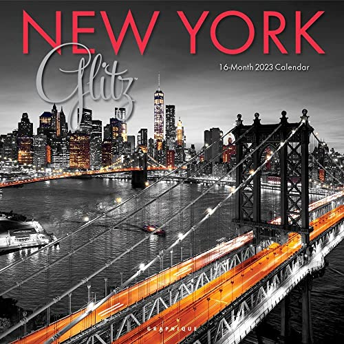 Graphique 2023 New York Glitzer Wandkalender | 30,5 x 30,5 cm | dickes Papier | Home & Office Organizer | großes Monatsraster | 3 Sprachen & markierte Feiertage | 4 Monate Vorschau Seite für 2024