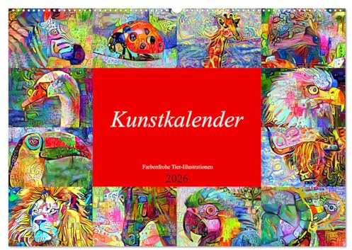 Kunstkalender. Farbenfrohe Tier-Illustrationen (Wandkalender 2026 DIN A2 quer), CALVENDO Monatskalender: Design Kalender, EYE-Catcher und tolles Geschenk! (CALVENDO Kunst)