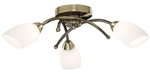 Searchlight 8183-3AB Opera Antique Brass 3 Light Fitting with Opal Glass Shades, H 150mm x W 500mm