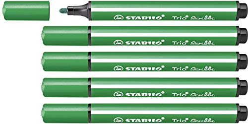 STABILO - Gefederter Dreikant-Filzstift - Trio Scribbi - 5er Pack - grün