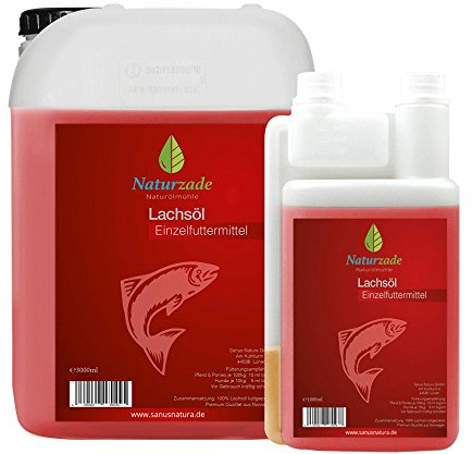 Naturzade Lachsöl 4 Liter (3l.+1l.) für Hunde & Pferde mit Omega 3 und Omega 6 Fettsäuren, Fischöl Barföl