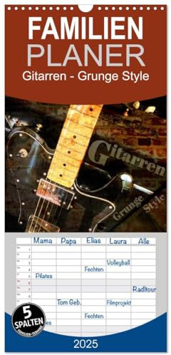 Familienplaner 2025 - Gitarren - Grunge Style mit 5 Spalten (Wandkalender, 21 cm x 45 cm), CALVENDO: E-Gitarren und E-Bässe mit Grunge-Effekten stilvoll in Szene gesetzt (CALVENDO Kunst)
