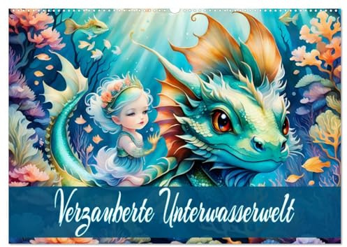 Verzauberte Unterwasserwelt (Wandkalender 2026 DIN A2 quer), CALVENDO Monatskalender: Kleine Meerjungfrau und ihre Abenteuer, mit KI erstellt. (CALVENDO Kunst)