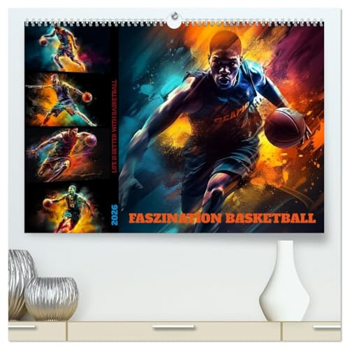 Faszination Basketball (hochwertiger Premium Wandkalender 2026 DIN A2 quer), Kunstdruck in Hochglanz: Zwölf farbenprächtige Bilder von Basketballspielern in Action (CALVENDO Sport)