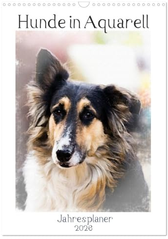 Hunde in Aquarell - Jahresplaner (Wandkalender 2026 DIN A3 hoch), CALVENDO Monatskalender