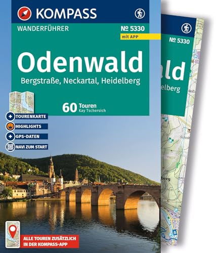 KOMPASS Wanderführer Odenwald, Bergstraße, Neckartal, Heidelberg, 60 Touren mit Extra-Tourenkarte: mit Touren und GPS-Daten in der KOMPASS-App