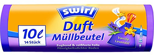 Swirl Duft-Müllbeutel Vanille-Lavendel mit Zugband, 10 Liter, 1 Rolle mit 14 Beuteln