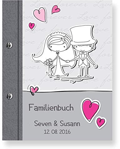 Stammbuch der Familie personalisiert 'Comical' pink A5 Familienbuch Familienstammbuch Stammbaum Stammbücher Holzbuch Hochzeit