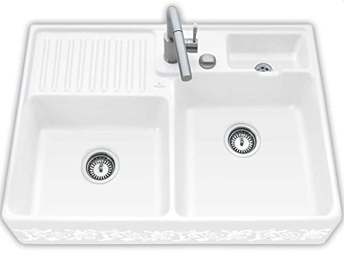 Villeroy & Boch Spülstein Doppelbecken White Pearl Keramik Spüle Aufsatz Dekor