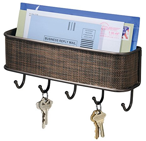 iDesign Twillo Key Holder for Wall, Wall Mounted Rack for Keys and Letters, Made of Robust Metal, Bronze