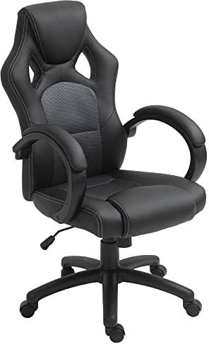 Vinsetto High-Back Gaming Chair Faux Leather Swivel Computer Racing Gamer Desk Chair for Home Office with Wheels, Gray