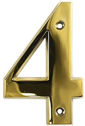 Beautiful 3 Inch Bevelled Edge Polished Gold Door Number 4 - Screw Fix Front House Number