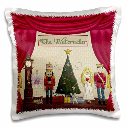 3dRose PC_223585_1 Nussknacker-Prinz, Zuckerfee, Mauskönig, Schneekönigin, Uhr, Kissenbezug, 40,6 x 40,6 cm, Weiß, 16x16 inch Pillow Case