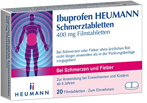 Ibuprofen HEUMANN Schmerztabletten 400 mg Filmtabletten, 20 St | Bei leichten bis mäßig starken Schmerzen wie Kopfschmerzen Zahn- oder Regelschmerzen, fiebersenkend & entzündungshemmend