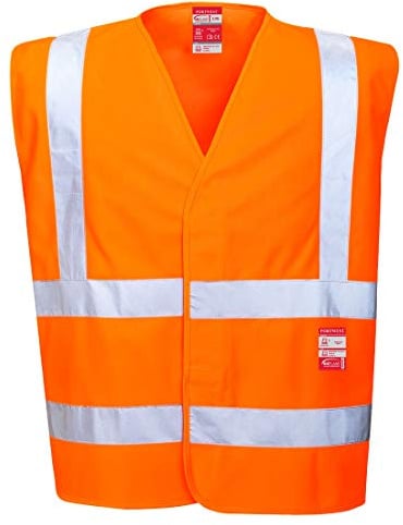 Portwest FR75 Bizflame Hi-Vis FR Vest Lightweight Reflective | Orange, Large/X Large, EN ISO 20471 Class 2, EN ISO 14116, UKCA, Regular Fit, Hook and Loop Closure, Ferrous Free