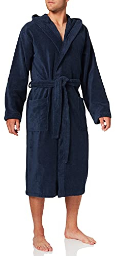 Schiesser Herren Bademantel mit Kapuze, Blau (815-navy), M