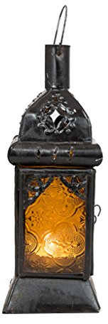 Orientalische Glaslaterne Talba handgemacht aus Metall in Orange 21 cm