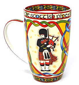Royal Tara Schottland Piper Pfeifer Kaffee Tee Becher Tasse Keramik Bone China mit Schottisch Rot Keltische Knoten und Hochland Dudelsack Design