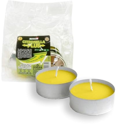 Maxi-Teelichter mit Zitronengras, 5 Stück, Zitronengras aus Java, 100% natürlich, gegen Mücken, 10 Stunden Cereria Di Giorgio