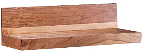 Wohnling Wandregal Massiv-Holz Akazie Holzregal 60 cm breit Landhaus-Stil Hänge-Regal Echt-Holz Wand-Board Natur-Produkt Wandkonsole dunkel-braun Brett unbehandelt Regale zum Aufhängen Unikat Ablage