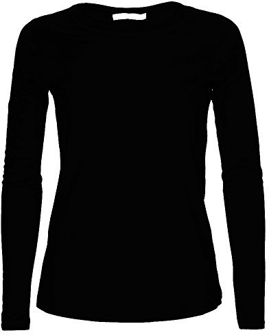 Missloved Ladies Womens Plain Long Sleeve Round Neck Top, Black, XL to fit UK 16 - 18
