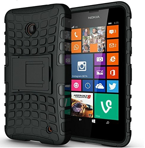 London Gadget Store For For Microsoft Lumia 435 Hard Shock Proof Dual Layer Hybrid Armour Hard Silicone Skin Case Cover Integrated KickStand with Screen Protector - Black