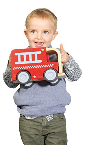 Forchtenberger Puzzle-Spiele Holzauto Feuerwehrauto aus robustem Holz mit Gummireifen