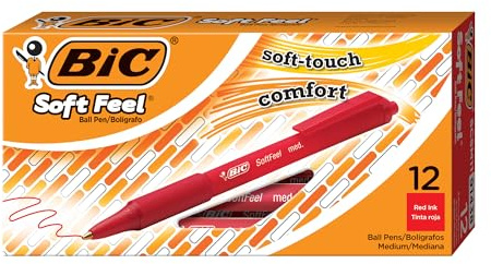 BIC Soft Feel Clic Grip Druckkugelschreiber 0,4 mm Rot – 1,0 mm Kugeldurchmesser, 12 Stück